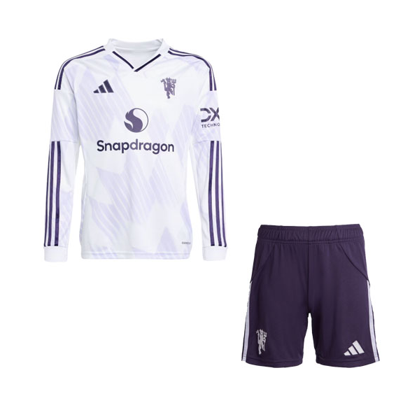 2025-26 Manchester United Kids Away Long Sleeve Soccer Children Kits Shirt With Shorts